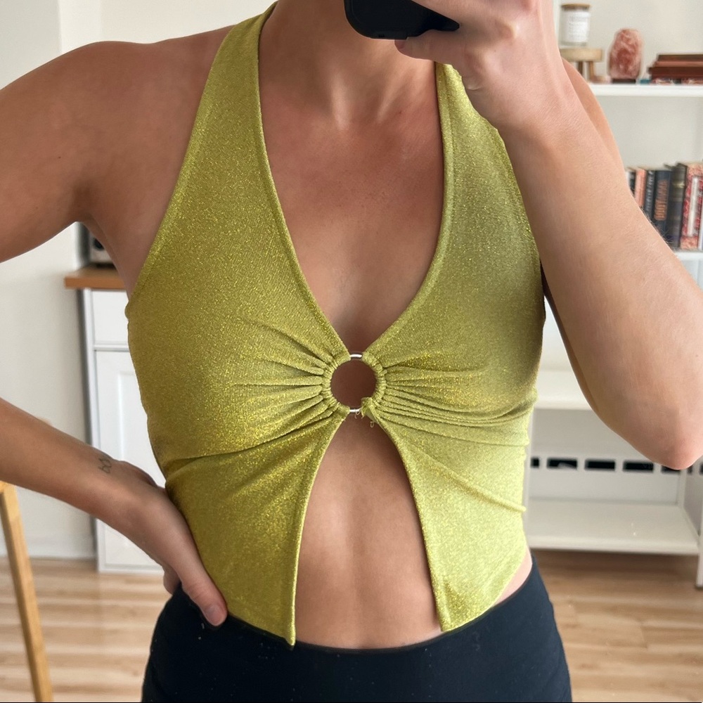 Green Gold Halter Top